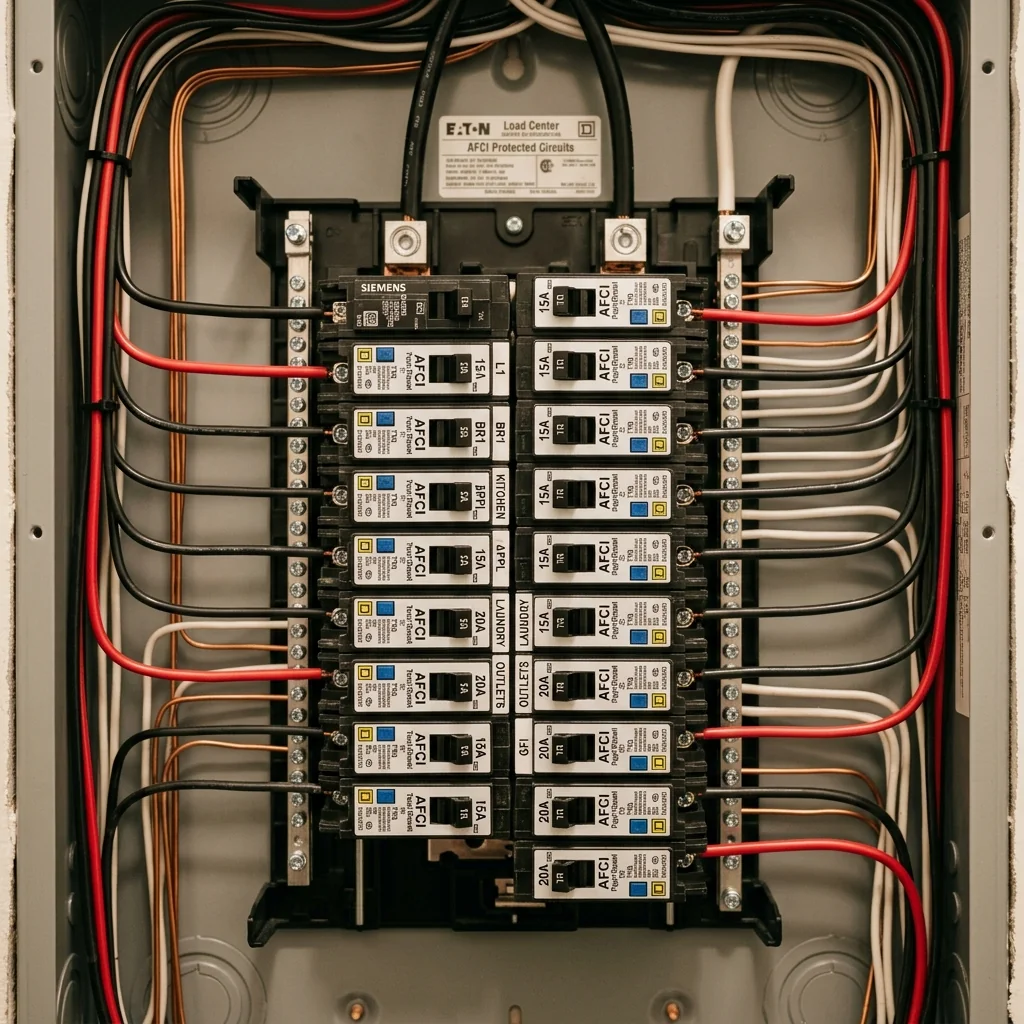 Close up of modern AFCI electrical panel